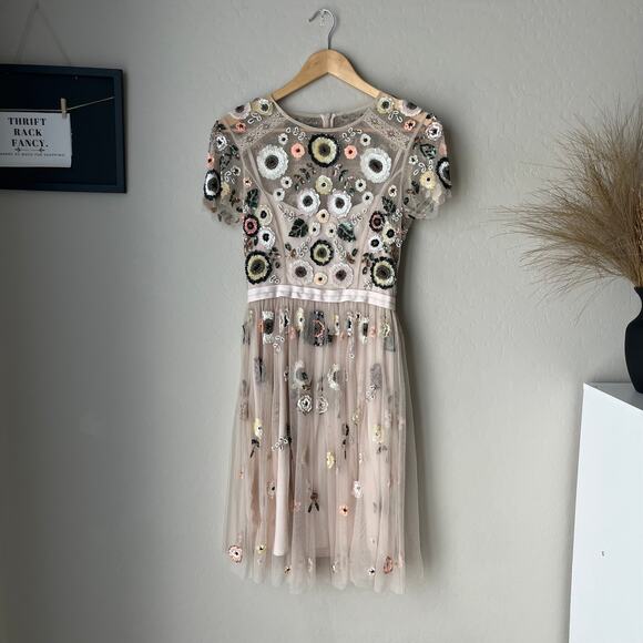 Needle & Thread Dress Woodland Floral Embellished Tulle Pastel Pink Minidress 2 - Picture 2 of 14